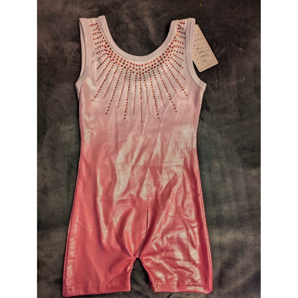 Girls Pink Ombre Metallic Rhinestone Gymnastics Leotard Unitard Size 100 NWT